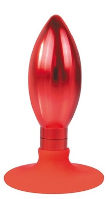 Анальная металлическая втулка с силиконовым основанием-присоской красного цвета, M