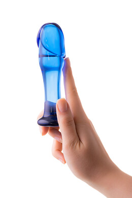 Синий анальный фаллоимитатор из стекла 13 см