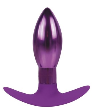 Втулка анальная металлическая с силиконовой ручкой фиолетового цвета, S