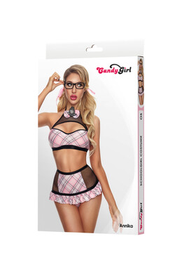 Костюм школьницы Candy Girl Annika (топ, трусики, значок, очки, аксессуары), OS