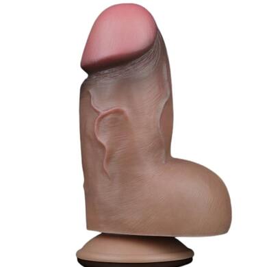 Толстый реалистичный фаллоимитатор-мулат на присоске с мошонкой Lovetoy Silicone Cock 18 см