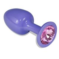 Фиолетовая анальная пробка с розовым кристаллом Rosebud Purple