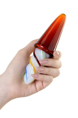 Двусторонний фаллоимитатор из стекла янтарно-разноцветный