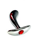 Серебристая изогнутая анальная пробка для ношения c красным кристаллом (Small)