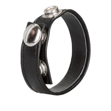 Черное кожаное эрекционное кольцо Leather 3-Snap Ring