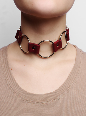 Бордовый чокер из натуральной кожи Erotoys Fetish line, Ero-20b