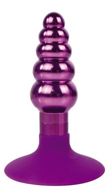 Втулка анальная металлическая ступенчатая с силиконовым основанием-присоской фиолетовая
