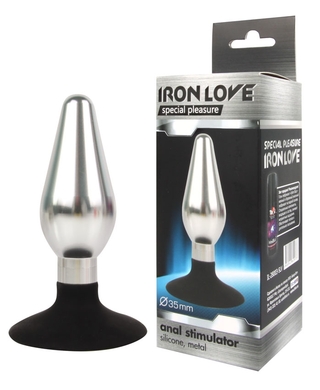 Втулка анальная металлическая серебристая с силиконовым основанием-присоской, M