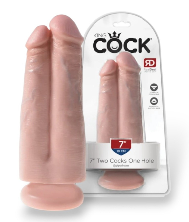 Фаллоимитатор двойной на присоске PipeDream King Cock 7" Two Cocks One Hole Flesh
