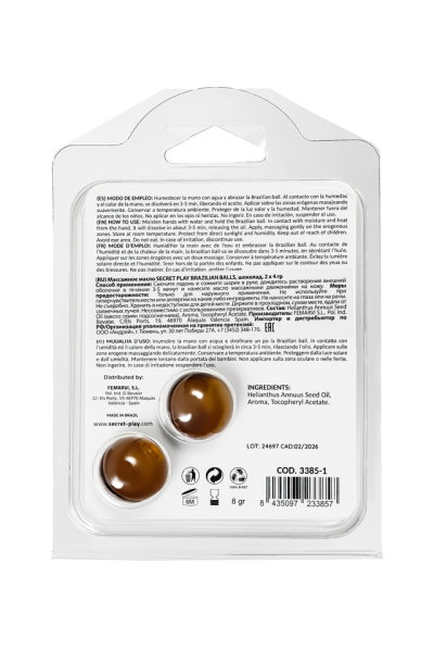 Массажное масло с ароматом шоколада Secret Play Brazilian Balls (2х4 г)