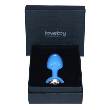 Голубая анальная пробка с прозрачным кристаллом Rosebud Blue