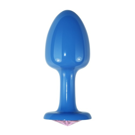 Голубая анальная пробка с розовым кристаллом Rosebud Blue