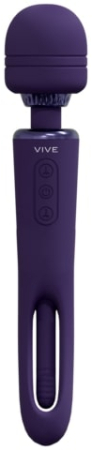 Двусторонний перезаряжаемый вибромассажер с язычком для зоны G фиолетовый WAND Kiku