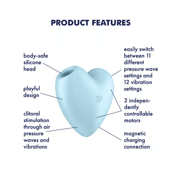 Вакуумно-волновой стимулятор с вибрацией голубой Cutie Heart Satisfyer