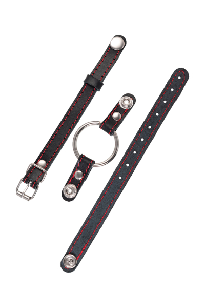 Кляп-кольцо из натуральной кожи с красной строчкой Pecado