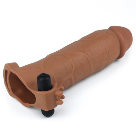 Удлиняющая насадка на пенис с вибрацией X-Tender Penis Sleeve мулат + 5,5 см