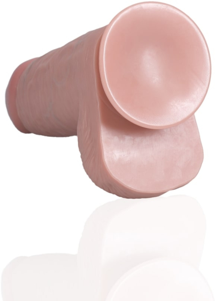 Фаллоимитатор реалистичный с мошонкой на присоске телесный RealRock Extra Thick Straight 20,3 см