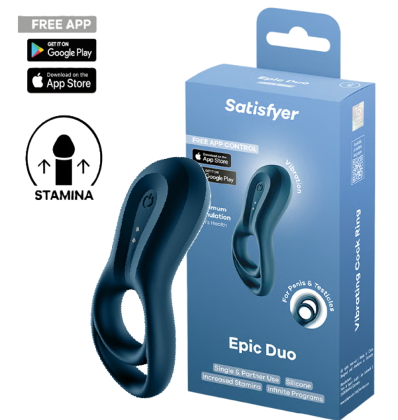 Эрекционное кольцо с вибрацией синее Epic Duo Satisfyer 