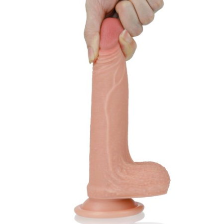 Реалистичный фаллоимитатор на присоске с мошонкой Dual-Layered Silicone Cock 18 см
