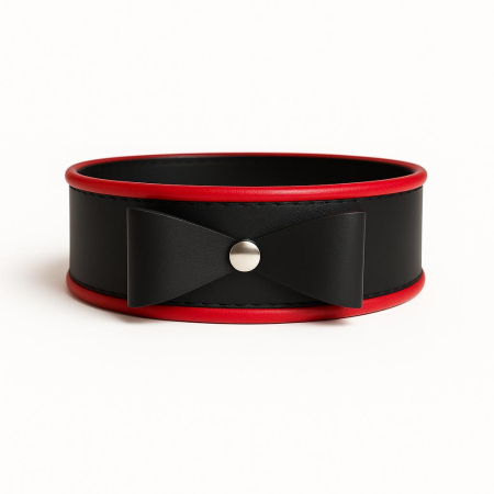 Ошейник с бантиком из эко-кожи черно красный