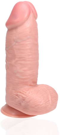 Фаллоимитатор реалистичный с мошонкой на присоске телесный RealRock Extra Thick Straight 20,3 см