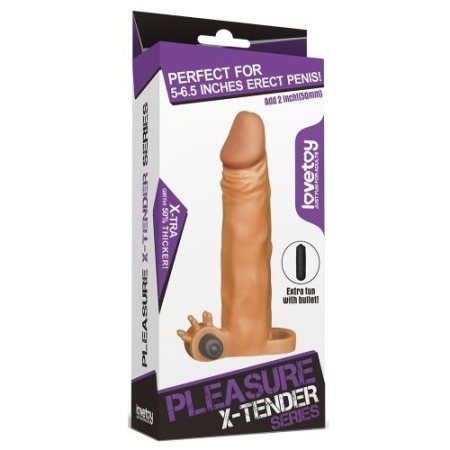 Удлиняющая насадка на пенис с вибрацией мулат X-Tender Penis Sleeve + 6 см