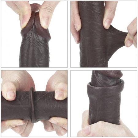 Черный фаллоимитатор на присоске Lovetoy Sliding-Skin Dual Layer Dong 23 см