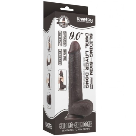 Черный фаллоимитатор на присоске Lovetoy Sliding-Skin Dual Layer Dong 23 см