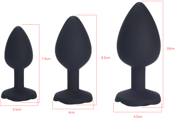 Анальная пробка черная с ограничителем в форме розочки, размер L