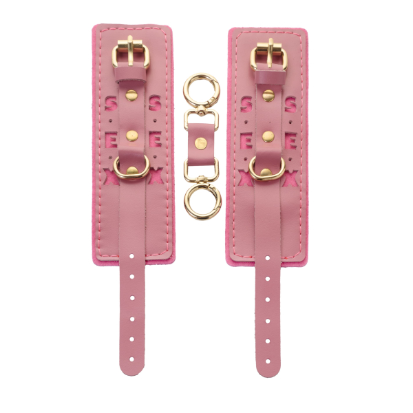 Наручники розовые с надписью SEX (фетр, золото)