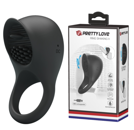 Эрекционное кольцо с вибрирующим «капюшоном» для стимуляции клитора Pretty Love Ring Shaking II 