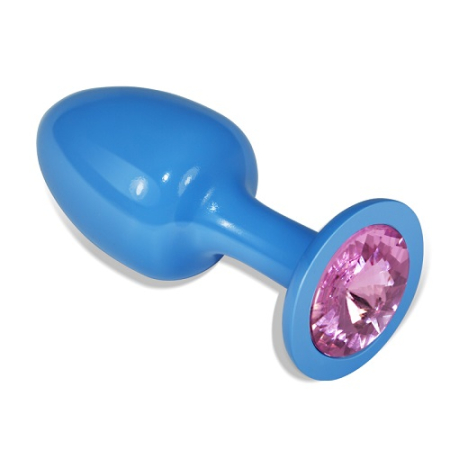 Голубая анальная пробка с розовым кристаллом Rosebud Blue