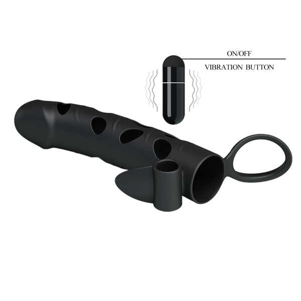 Насадка на пенис с кольцом для мошонки и вибрацией Pretty Love Penis Sleeve