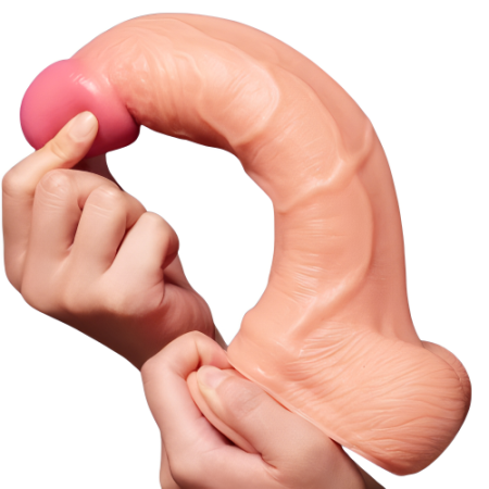 Большой фаллос на присоске с мошонкой Dual Layered Silicone Cock 26 см