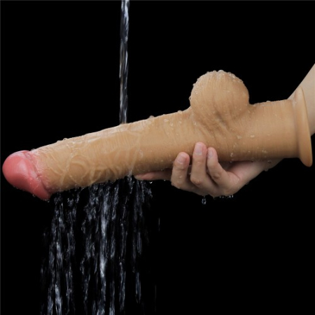 Рельефный фаллоимитатор с высоко посаженной мошонкой Lovetoy Silicone Cock 33 см