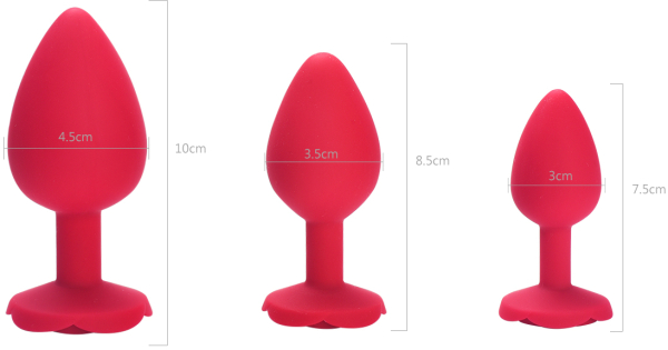 Анальная пробка красная с ограничителем в форме розочки, размер L