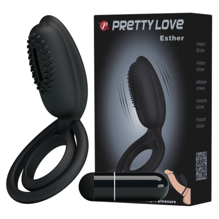 Эрекционное двойное кольцо с вибропулей Pretty Love Esther 