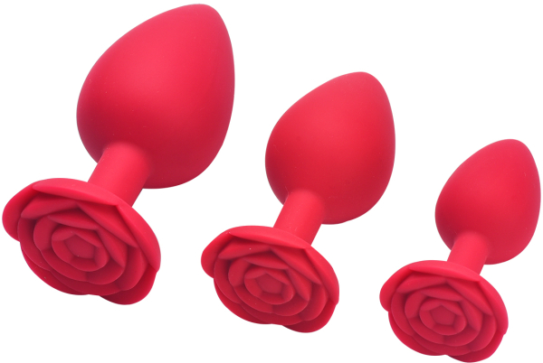 Анальная пробка красная с ограничителем в форме розочки, размер L