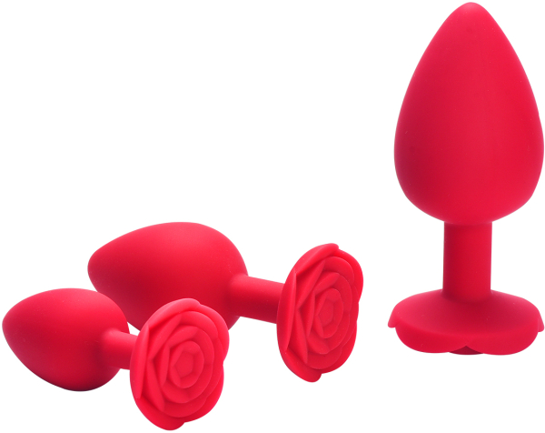 Анальная пробка красная с ограничителем в форме розочки, размер L