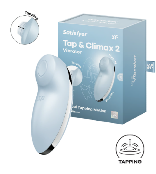 Клиторальный вибростимулятор с пульсацией голубой Tap аnd Climax 2 Satisfyer 