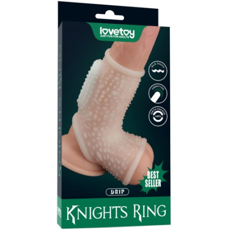 Рельефная вибронасадка на пенис и мошонку Vibrating Drip Knights Ring with Scrotum Sleeve