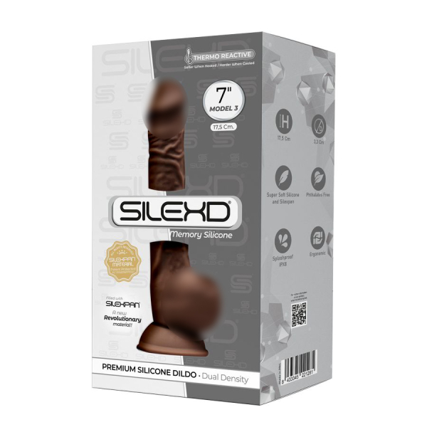 Реалистичный фаллоимитатор с мошонкой на присоске с эффектом памяти коричневый SILEXD Model 3 17,5 см