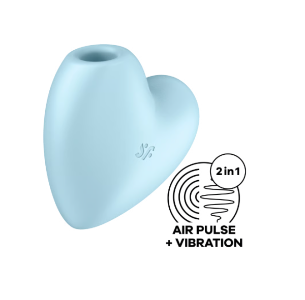 Вакуумно-волновой стимулятор с вибрацией голубой Cutie Heart Satisfyer