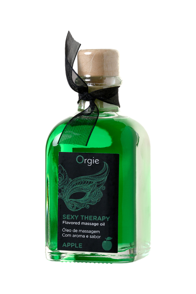 Комплект для сладких игр Orgie Lips (массажное масло для поцелуев, перо) со вкусом яблока (100 мл)