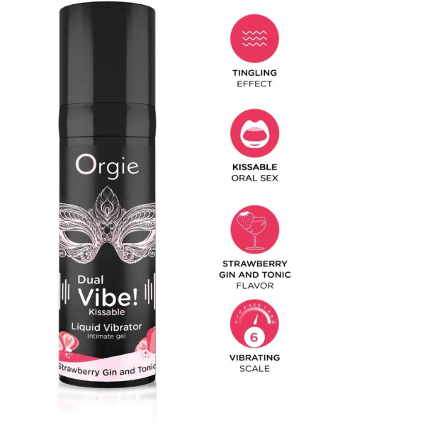 Съедобный гель с эффектом вибрации со вкусом клубники и джин-тоника DUAL VIBE! KISSABLE (15 мл)