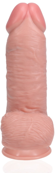 Фаллоимитатор реалистичный с мошонкой на присоске телесный RealRock Extra Thick Straight 20,3 см