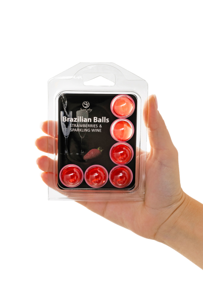 Массажное масло с ароматом клубники и шампанского Secret Play Brazilian Balls (6х4 г)