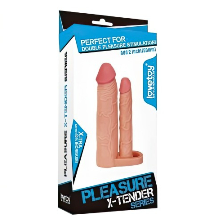 Удлиняющая насадка для двойного проникновения Pleasure X Tender Double Penis Sleeve + 5 см