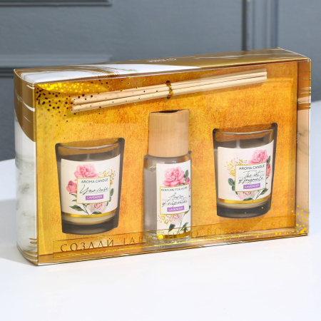 Диффузор ароматический и свечи "Цветочное настроение" с ароматом лаванды