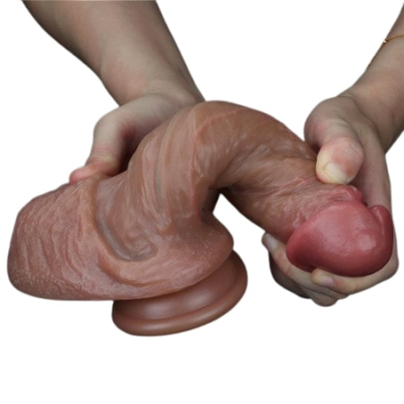 Рельефный фаллос-мулат с мошонкой Lovetoy Silicone Cock 20 см